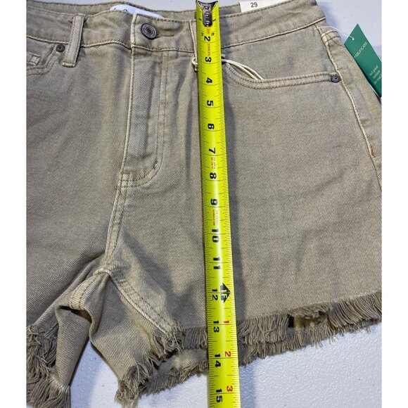 KanCan Womens Size 29 High Rise Curvy Shorts Frayed Hem Khaki - Picture 5 of 9